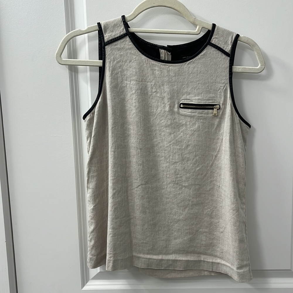 Ann Taylor Linen Tank with Faux Leather Trim